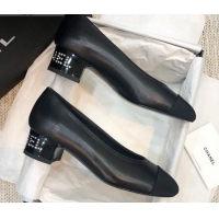 Best Price Chanel Calfskin Crystal Heel 35mm Pumps Black 92226