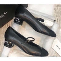 Best Price Chanel Calfskin Crystal Heel Mary Jane Pumps Black 92228