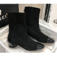 Elegant Chanel Suede Crystal Heel 35mm Short Boots 92233 Black