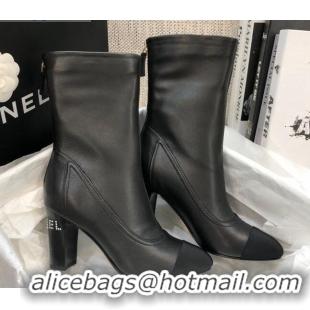 Luxury Chanel Calfskin Crystal Heel 85mm Short Boots Black 92236