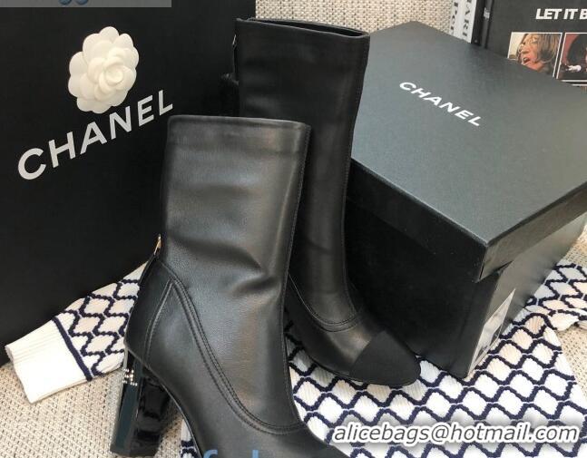 Luxury Chanel Calfskin Crystal Heel 85mm Short Boots Black 92236