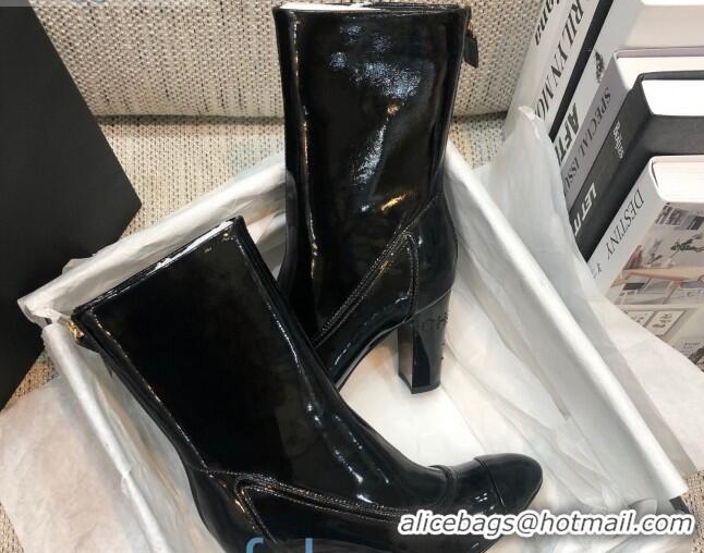 Hot Style Chanel Patent Leather Crystal Heel 85mm Short Boots Black 92238