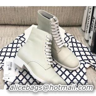 Luxury Chanel Calfskin Lace-up Short Boots 92243 White