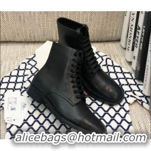 Stylish Chanel Calfskin Lace-up Short Boots 92243 Black