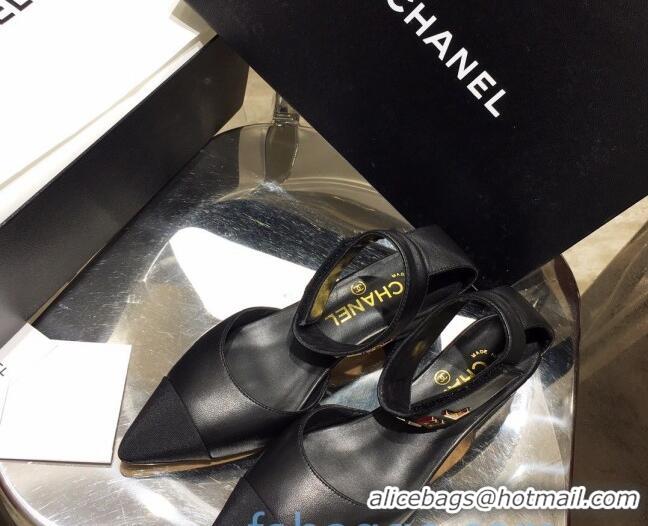 Purchase Chanel Lambskin Pumps with Golden Letters Strap 92303 Black