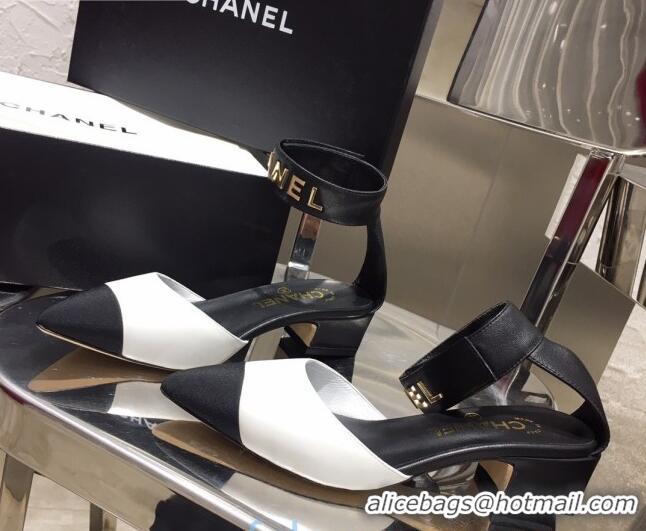 Grade Quality Chanel Lambskin Pumps with Golden Letters Strap 92303 White