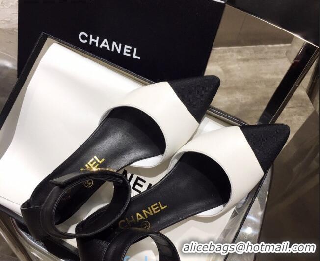 Grade Quality Chanel Lambskin Pumps with Golden Letters Strap 92303 White