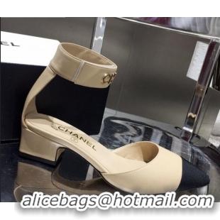 Sophisticated Chanel Lambskin Pumps with Golden Letters Strap 92303 Nude