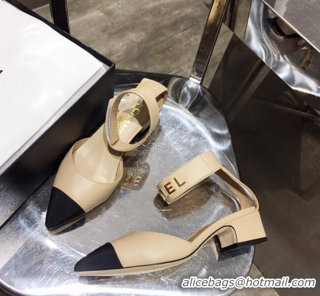 Sophisticated Chanel Lambskin Pumps with Golden Letters Strap 92303 Nude