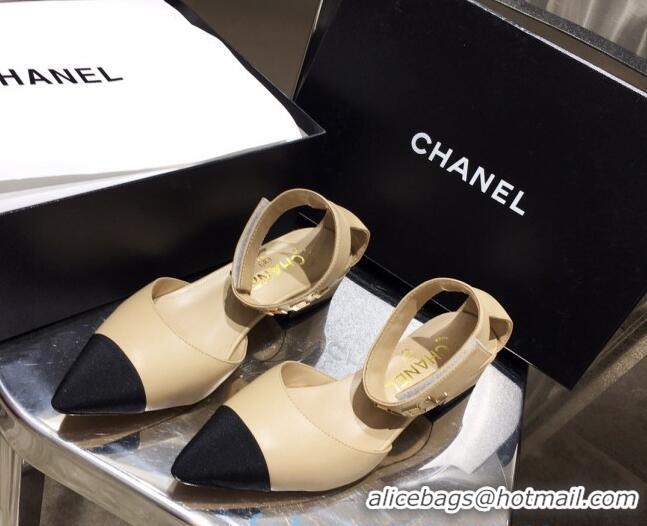 Sophisticated Chanel Lambskin Pumps with Golden Letters Strap 92303 Nude