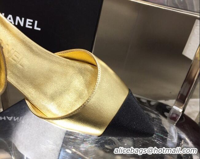 Classic Specials Chanel Lambskin Pumps with Golden Letters Strap 92303 Gold