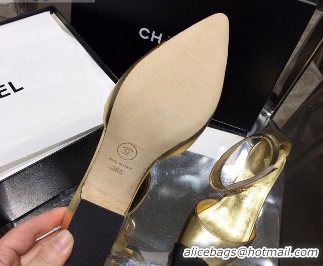 Classic Specials Chanel Lambskin Pumps with Golden Letters Strap 92303 Gold