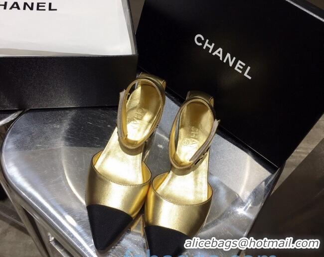 Classic Specials Chanel Lambskin Pumps with Golden Letters Strap 92303 Gold