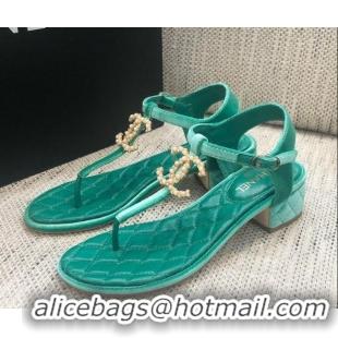 Top Grade Chanel Quilted Lambskin Heel Thong Sandals G36402 Green 2020