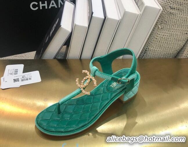 Top Grade Chanel Quilted Lambskin Heel Thong Sandals G36402 Green 2020