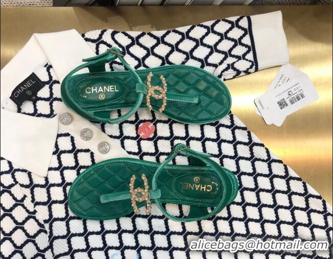 Top Grade Chanel Quilted Lambskin Heel Thong Sandals G36402 Green 2020