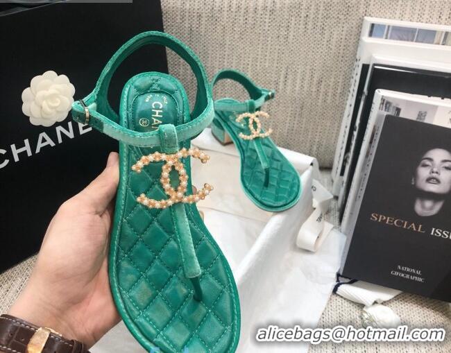 Top Grade Chanel Quilted Lambskin Heel Thong Sandals G36402 Green 2020