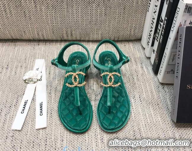 Top Grade Chanel Quilted Lambskin Heel Thong Sandals G36402 Green 2020