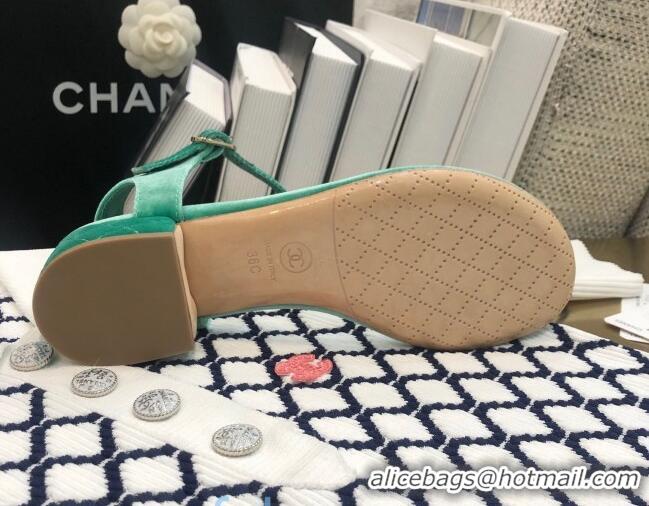 Top Grade Chanel Quilted Lambskin Heel Thong Sandals G36402 Green 2020