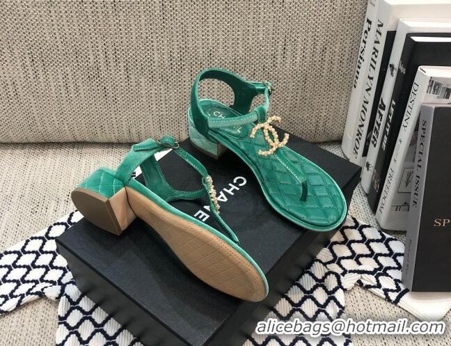 Top Grade Chanel Quilted Lambskin Heel Thong Sandals G36402 Green 2020