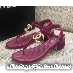 Classic Hot Chanel Quilted Lambskin Heel Thong Sandals G36402 Fuchsia Pink 2020