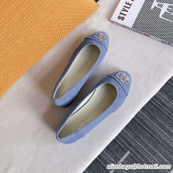 Top Design Chanel Classic Zip Denim Ballerinas Flats G18019 Light Blue