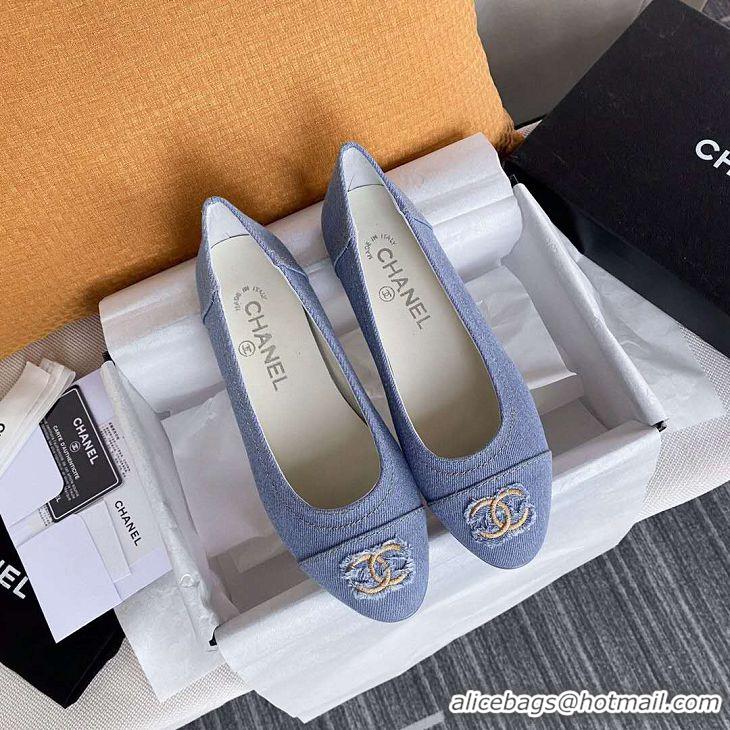 Top Design Chanel Classic Zip Denim Ballerinas Flats G18019 Light Blue