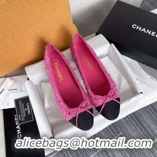 Top Design Chanel Tweed Classic Calfskin Bow Ballerinas Flats G40301 Pink/Black