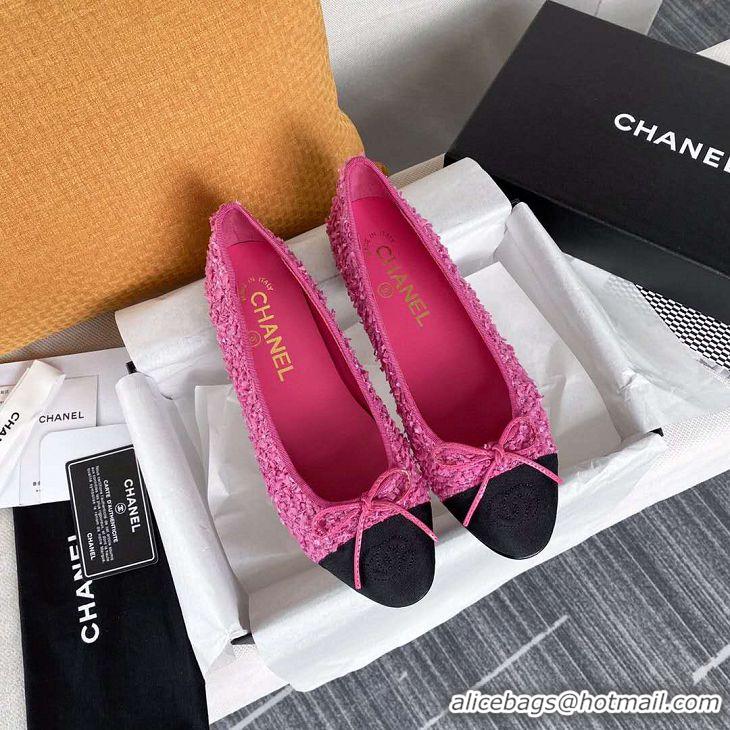 Top Design Chanel Tweed Classic Calfskin Bow Ballerinas Flats G40301 Pink/Black