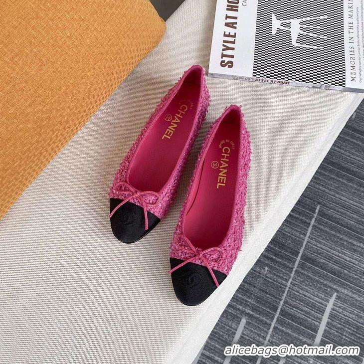 Top Design Chanel Tweed Classic Calfskin Bow Ballerinas Flats G40301 Pink/Black