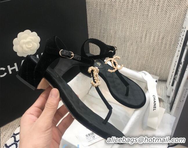 Sumptuous Chanel Quilted Lambskin Heel Thong Sandals G36402 Black 2020 