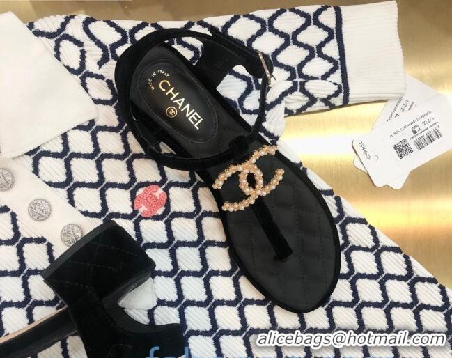 Sumptuous Chanel Quilted Lambskin Heel Thong Sandals G36402 Black 2020 