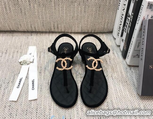 Sumptuous Chanel Quilted Lambskin Heel Thong Sandals G36402 Black 2020 