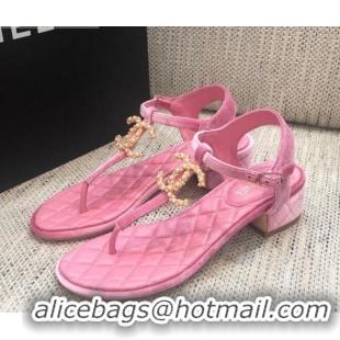 Fashion Chanel Quilted Lambskin Heel Thong Sandals G36402 Light Pink 2020