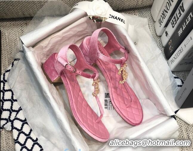 Fashion Chanel Quilted Lambskin Heel Thong Sandals G36402 Light Pink 2020