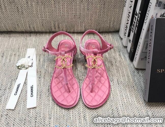 Fashion Chanel Quilted Lambskin Heel Thong Sandals G36402 Light Pink 2020