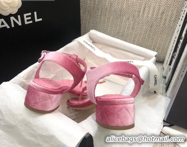 Fashion Chanel Quilted Lambskin Heel Thong Sandals G36402 Light Pink 2020