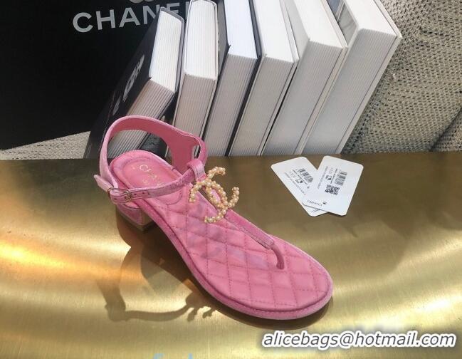 Fashion Chanel Quilted Lambskin Heel Thong Sandals G36402 Light Pink 2020