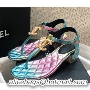 Stylish Chanel Fantasy Goatskin Heel Thong Sandals G36402 Multicolor 2020