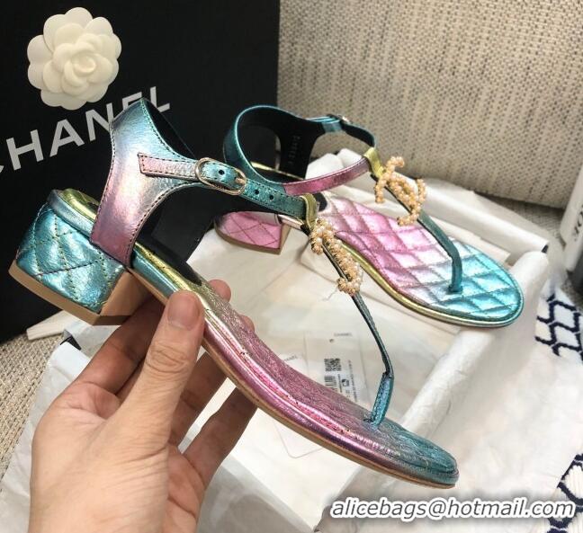 Stylish Chanel Fantasy Goatskin Heel Thong Sandals G36402 Multicolor 2020