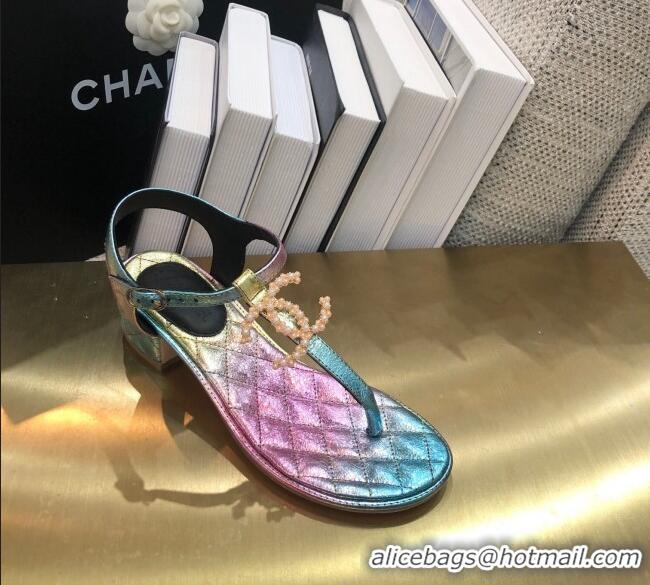 Stylish Chanel Fantasy Goatskin Heel Thong Sandals G36402 Multicolor 2020