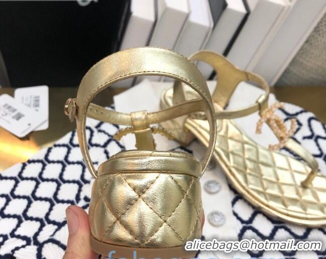 Top Design Chanel Laminated Lambskin Heel Thong Sandals G36402 Gold 2020