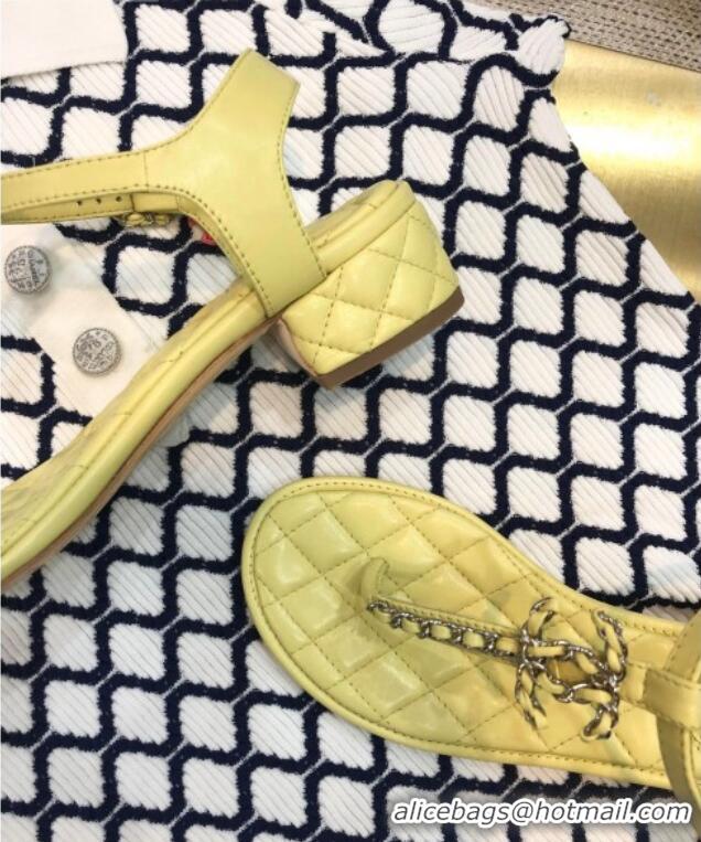 Luxury Chanel Lambskin Heel Thong Sandals with Chain Charm G36402 Yellow 2020 