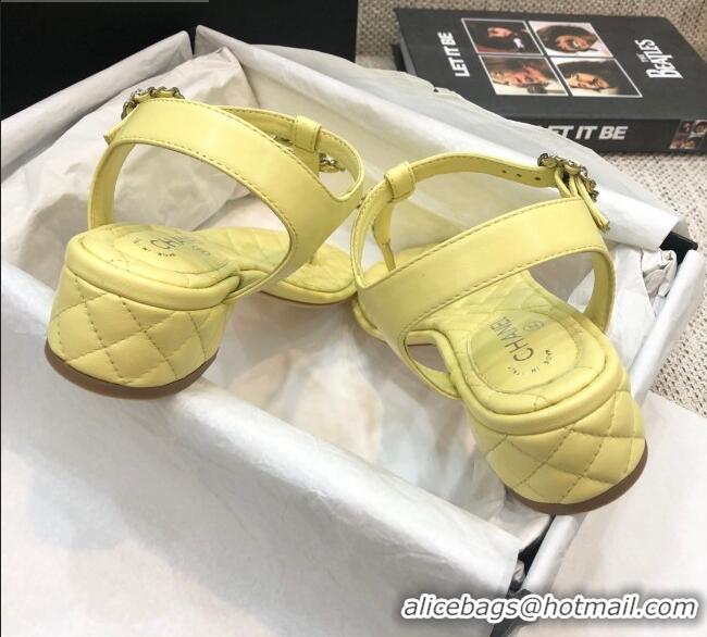 Luxury Chanel Lambskin Heel Thong Sandals with Chain Charm G36402 Yellow 2020 