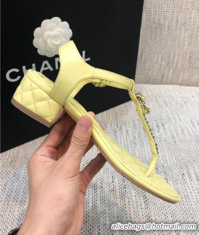 Luxury Chanel Lambskin Heel Thong Sandals with Chain Charm G36402 Yellow 2020 