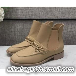 Grade Quality Chanel Quilted Calfskin Short Chelsea Boot with Chain 92433 Beige