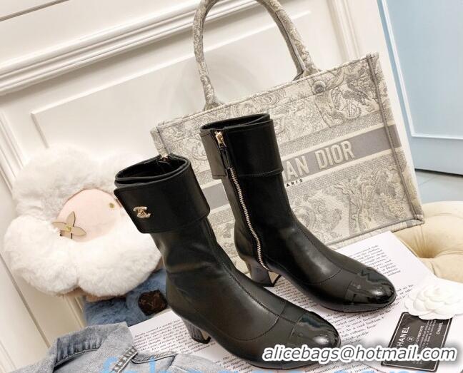 Good Quality Chanel Calfskin Foldover Short Boots 45mm 92460 Black