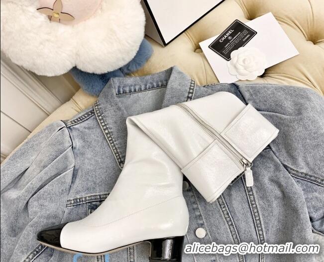 Sophisticated Chanel Crinkled Leather Foldover High Boots 45mm 92462 White 2020