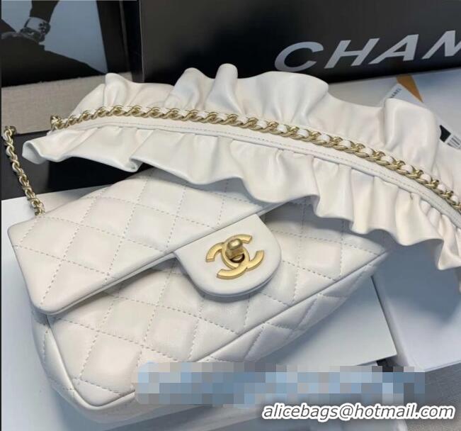 Best Design Chanel Romance Quilted Lambskin Small Flap Bag with ruffled Strap AS2204 White 2020