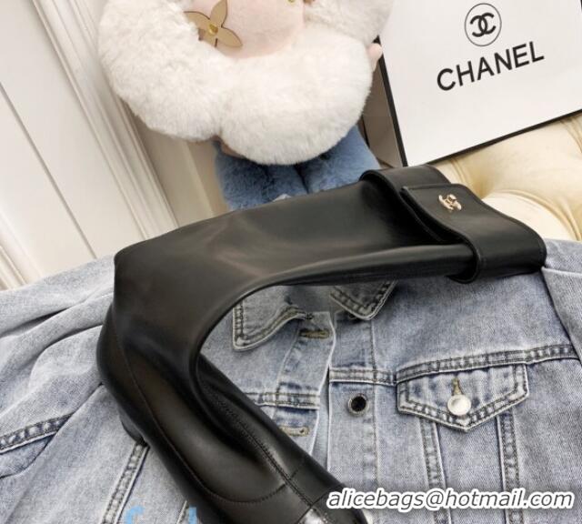 Unique Style Chanel Calfskin Foldover High Boots Black 45mm 92464